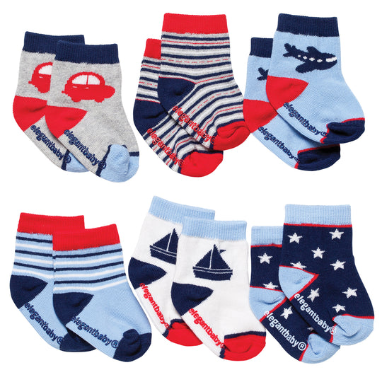 Elegant Baby Boys My Rides 6-Pack Baby Socks