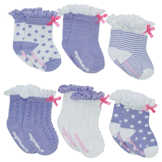 Elegant Baby Unisex Lavender 6-Pack Baby Socks