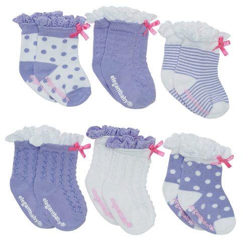 Elegant Baby Unisex Lavender 6-Pack Baby Socks
