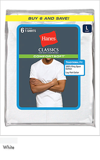 Hanes Classics Men's Traditional Fit ComfortSoft TAGLESS Crewneck Undershirt 6-Pack