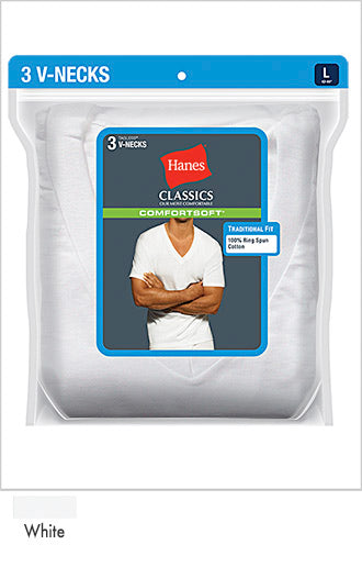Hanes Classics Men's Traditional Fit ComfortSoft TAGLESS V-Neck Undershirt 3-Pack