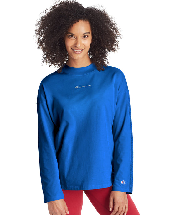 Champion Womens Campus Long-Sleeve Mock Neck, L, Athletic Navy