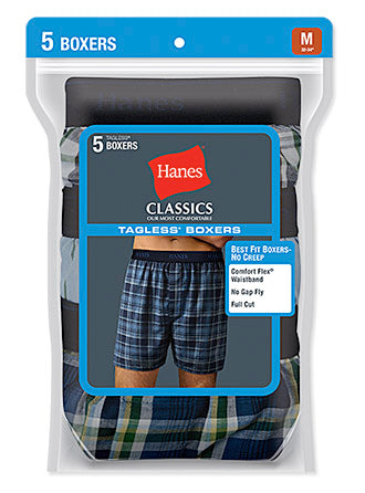 Hanes Classics Men's Yarn Dye Exposed Waistband Boxer 5-Pack