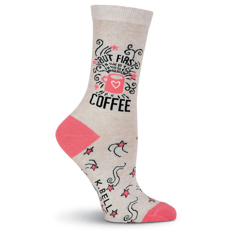 K. Bell Womens But First Coffee Crew Socks