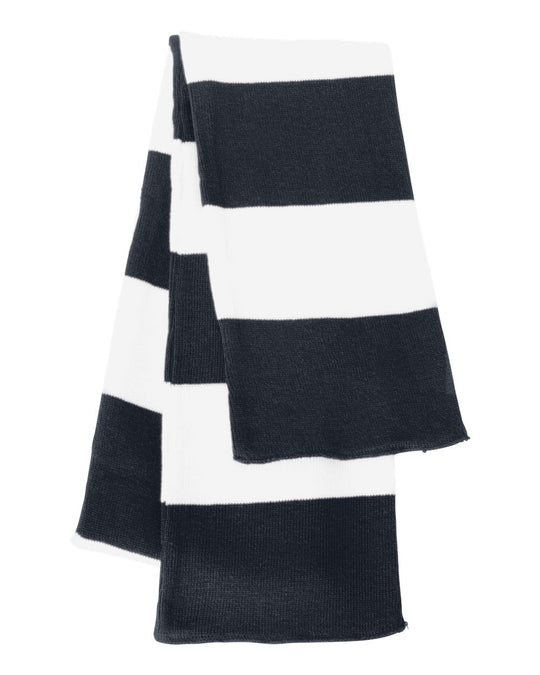 Sportsman Rugby-Striped Knit Scarf, One Size, White/Heather Grey