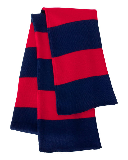 Sportsman Rugby-Striped Knit Scarf, One Size, White/Heather Grey