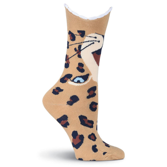 K. Bell Womens Wide Mouth Leopard Crew Socks