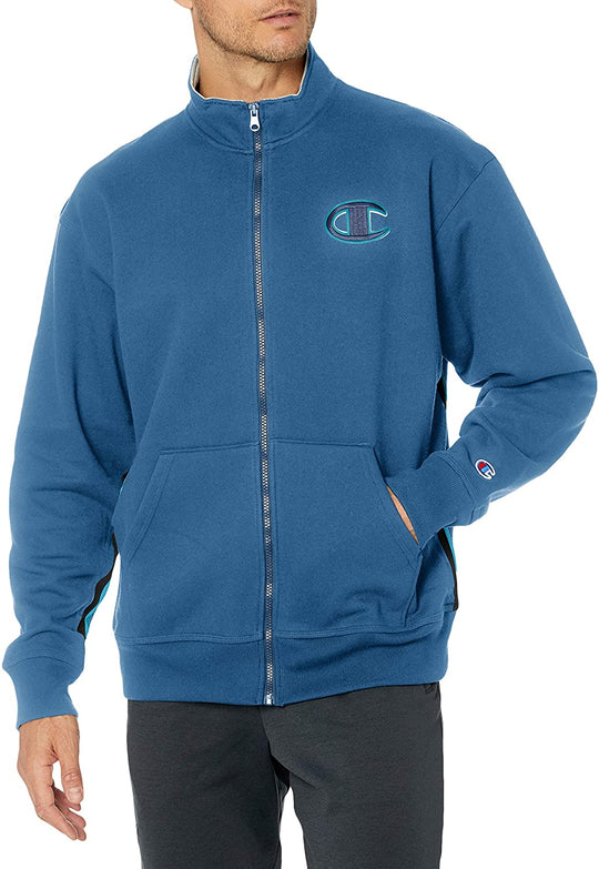 Champion Mens Powerblend Fleece Jacket With Taping, L, Black