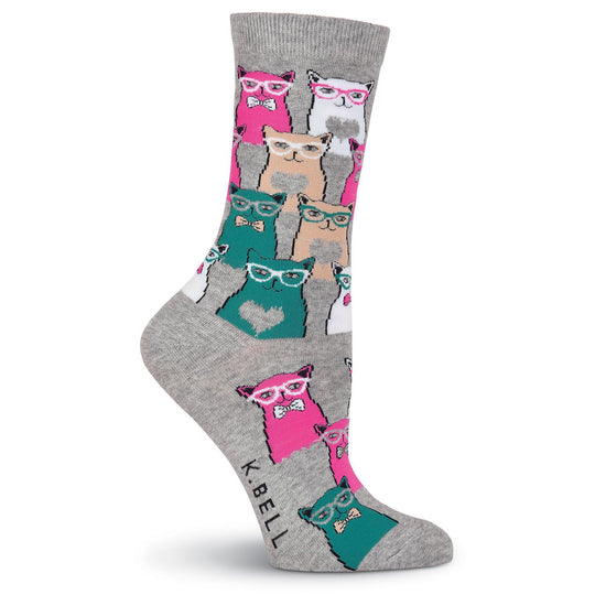 K. Bell Womens Smarty Cat Crew Socks