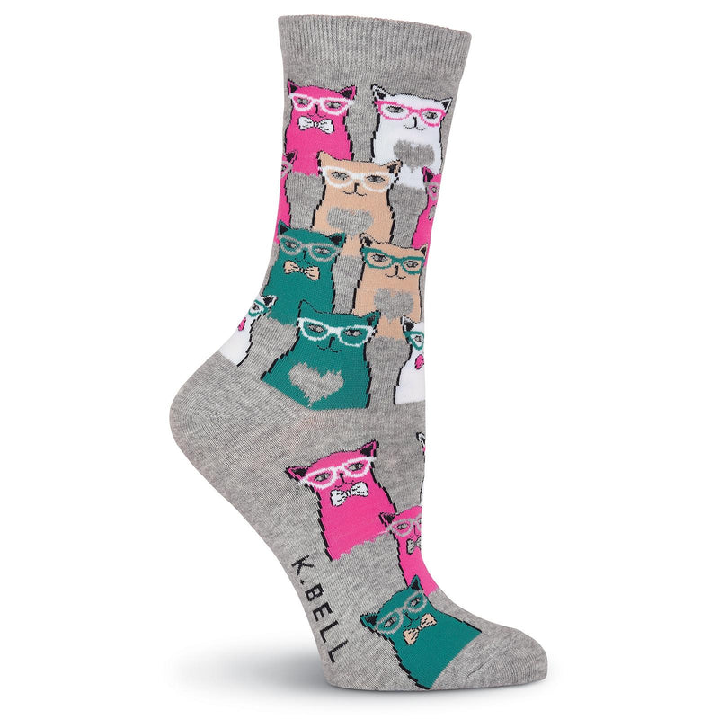 K. Bell Womens Smarty Cat Crew Socks