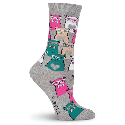 K. Bell Womens Smarty Cat Crew Socks
