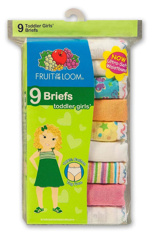 Fruit of the Loom Toddler Girls 9-Pack Assorted Briefs