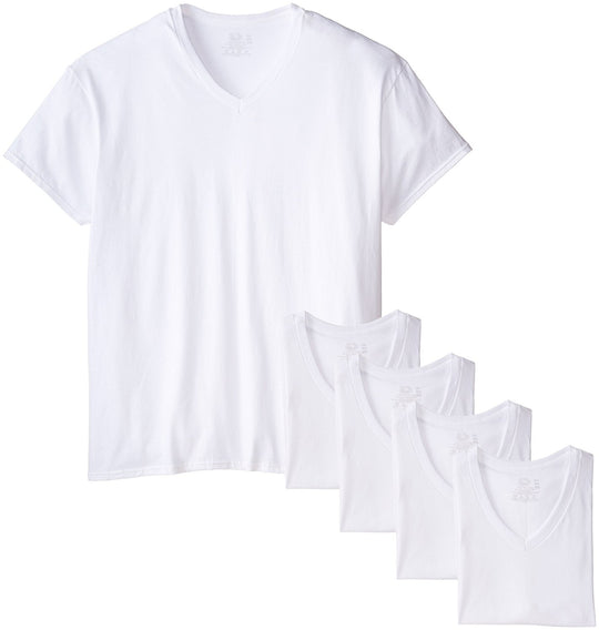 Fruit of the Loom Men`s 5 Pack White V-Necks - X-Sizes