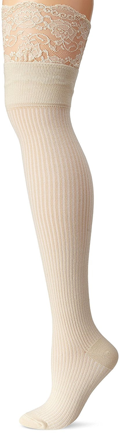 K. Bell Womens Mock Rib Lace Top Over the Knee Socks