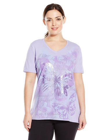 Just My Size Women`s Plus-Size Printed Short Sleeve V-Neck