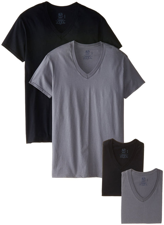 Fruit of the Loom Men`s 4-Pack Black/Grey V-Neck T-Shirt