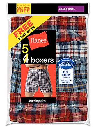 Hanes Men's TAGLESS Tartan Boxers with Comfort Flex Waistband 5-Pack