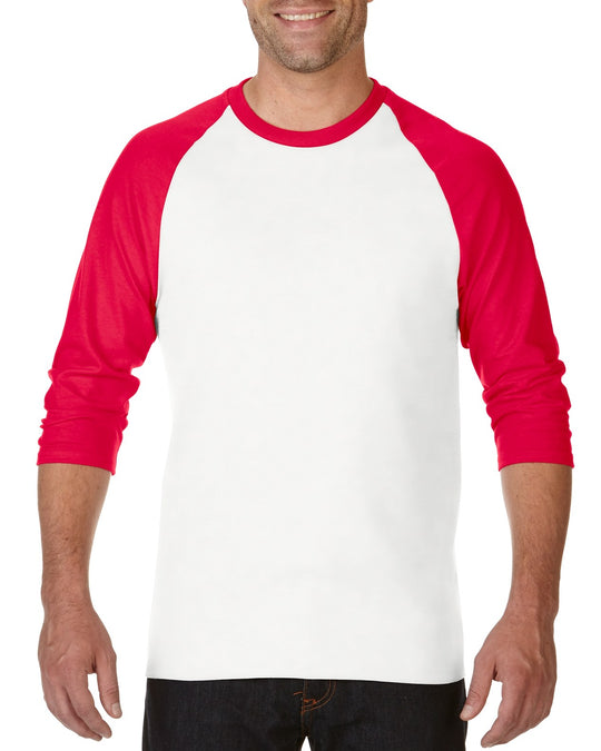Gildan Mens Heavy Cotton 3/4 Raglan T-Shirt, XS, White/Royal