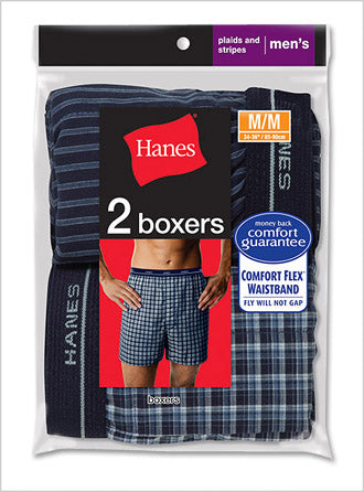 Hanes Mens Red Label Exposed Elastic Waistband Boxers 2 Pack