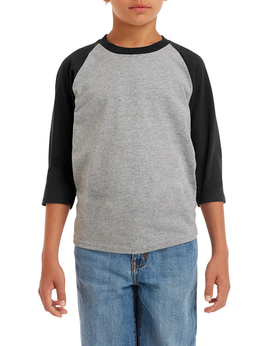 Gildanv Youth Heavy Cotton 3/4 Raglan T-Shirt, XS, White/Royal