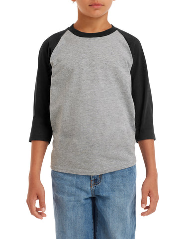 Gildanv Youth Heavy Cotton 3/4 Raglan T-Shirt, XS, White/Royal