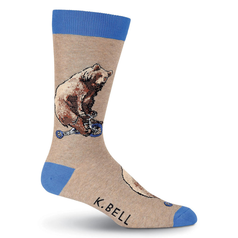 K. Bell Mens Bear on a Roll Crew Socks