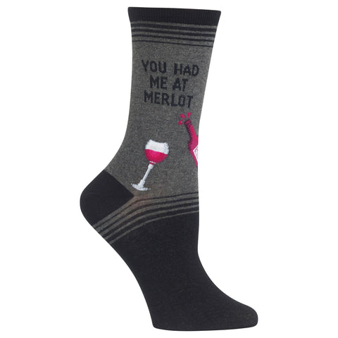 Hot Sox Womens You Had Me at Merlot Crew Socks