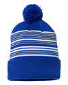 Sportsman 12 Striped Pom-Pom Knit Beanie, One Size, Royal/White/Grey