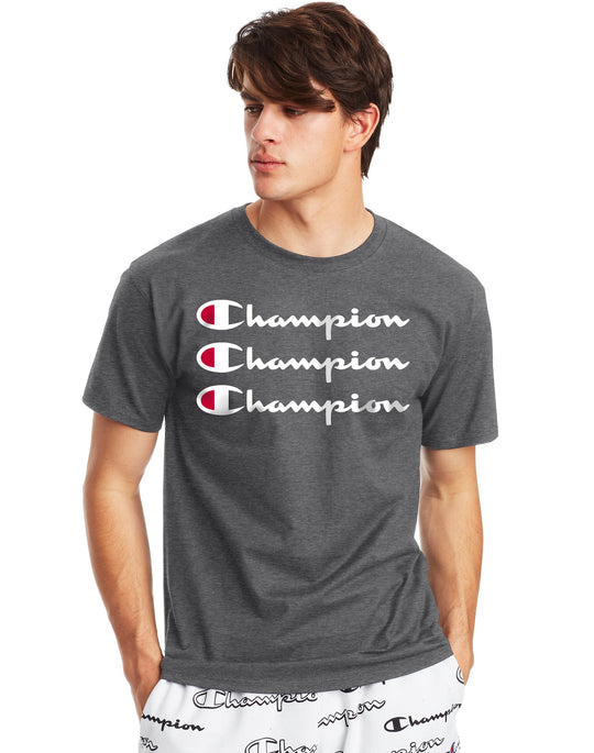 Champion Mens Classic Short-Sleeve Jersey Tee, L, Oxford Grey