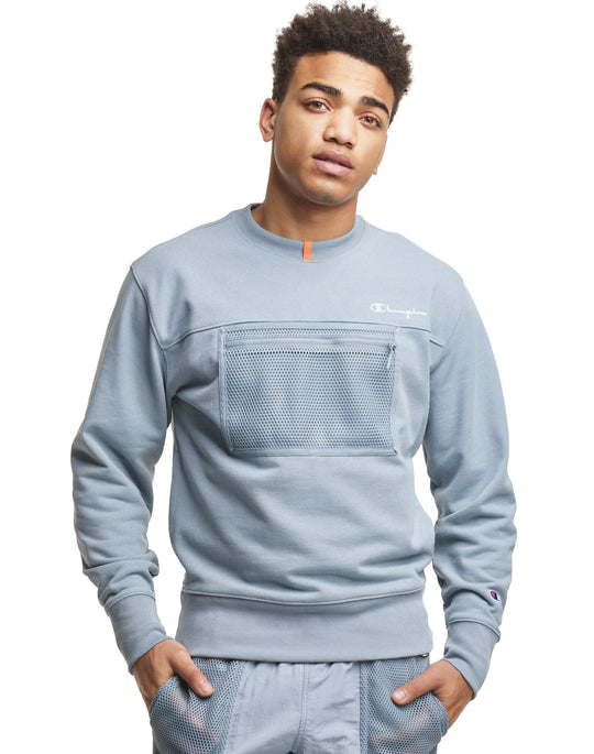 Champion Life Mens Reverse Weave French Terry Crew with Mesh Pocket, L, Mindful