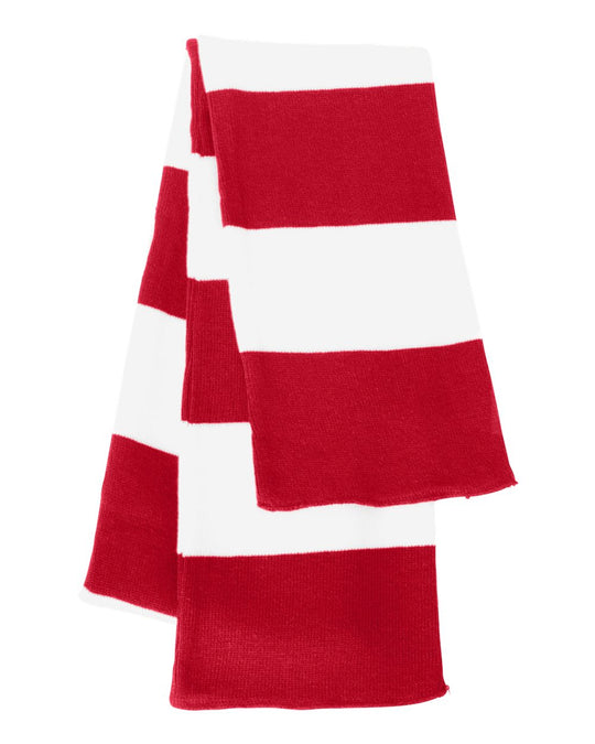 Sportsman Rugby-Striped Knit Scarf, One Size, White/Heather Grey