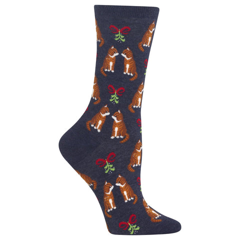 Hot Sox Womens Mistletoe Cat Crew Socks