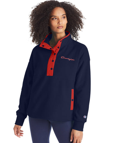 Champion Womens Explorer Fleece Snap Front Pullover, L, Athletic Navy