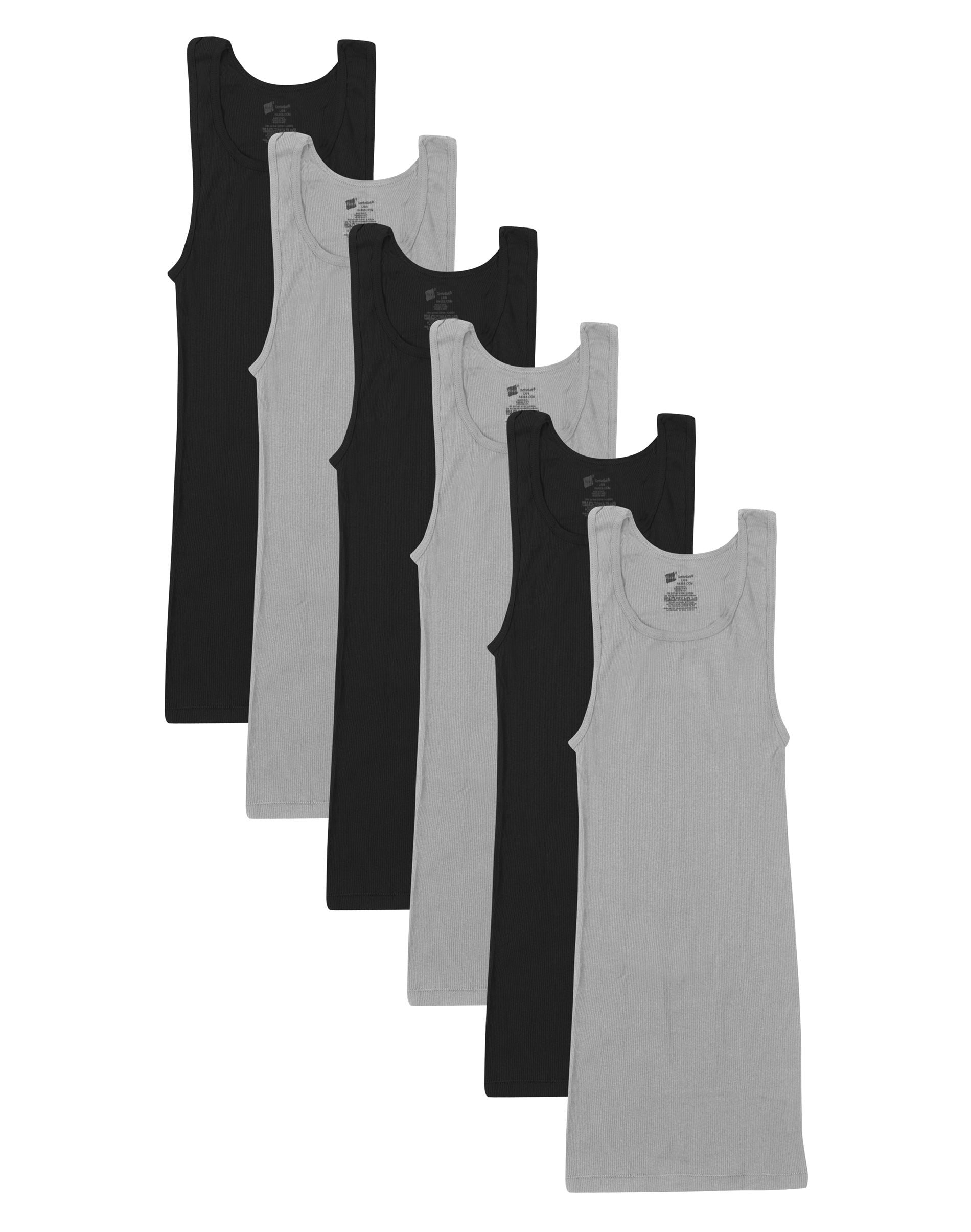 Hanes Men's FreshIQ Soft And Breathable Tank 6-Pack, Black/Gray - 392BG6-xl