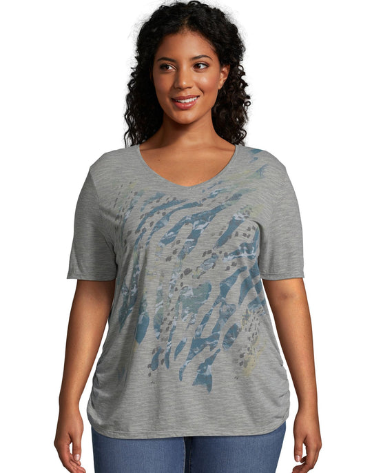 Just My Size Women`s Plus-Size Short-Sleeve V-Neck Graphic T-Shirt with Side Shirring