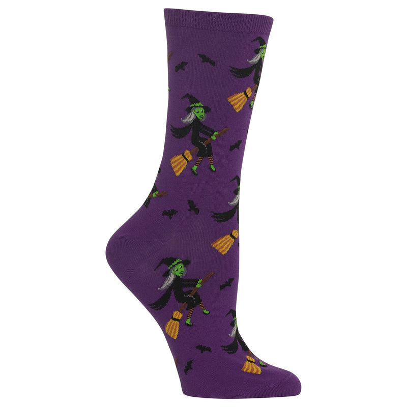 Hot Sox Womens Witch on a Broom Crew Socks