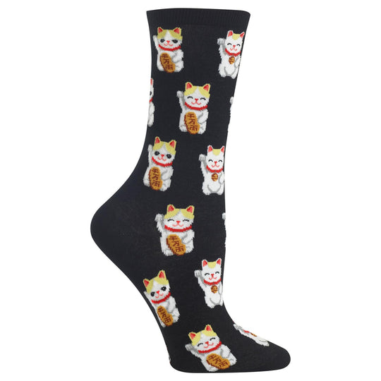 Hot Sox Womens Lucky Cat Crew Socks