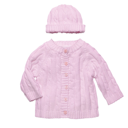 Elegant Baby Unisex Classic Cable Knit Sweater and Hat Set