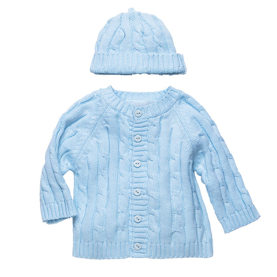 Elegant Baby Unisex Classic Cable Knit Sweater and Hat Set