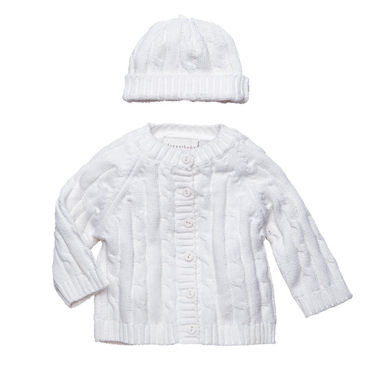 Elegant Baby Unisex Classic Cable Knit Sweater and Hat Set