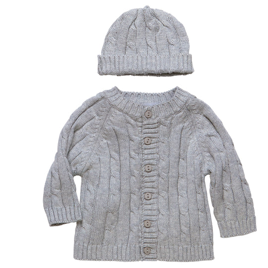 Elegant Baby Unisex Classic Cable Knit Sweater and Hat Set