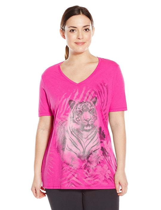 Just My Size Women`s Plus-Size Printed Short Sleeve V-Neck