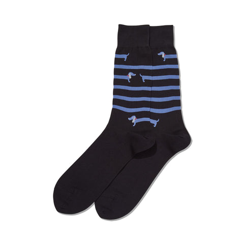 Hot Sox Mens Striped Dachshund Crew Socks