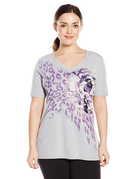 Just My Size Women`s Plus-Size Printed Short Sleeve V-Neck