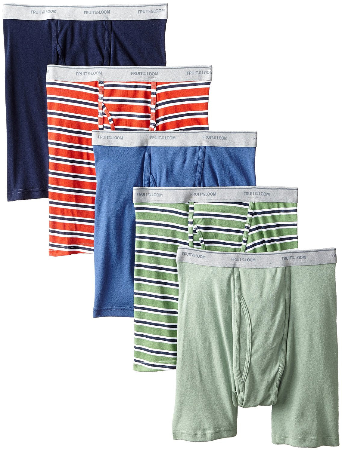 FTL-5BB4619 - Fruit of the Loom Men`s 5-Pack No Ride Up Stripe/Solid Boxer  Briefs