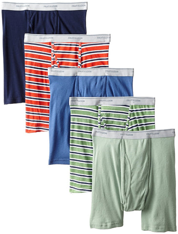 Fruit of the Loom Men`s 5-Pack No Ride Up Stripe/Solid Boxer Briefs