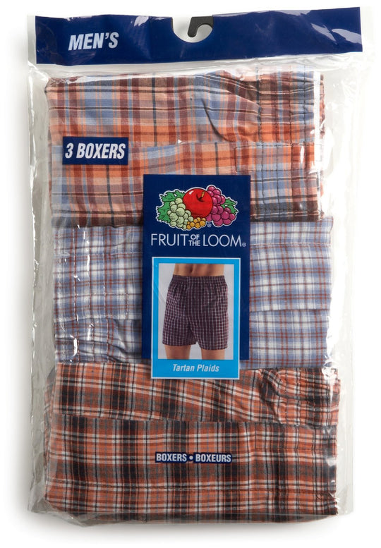 Fruit of the Loom Men`s 3-Pack Assorted Tartan Plaid Boxers