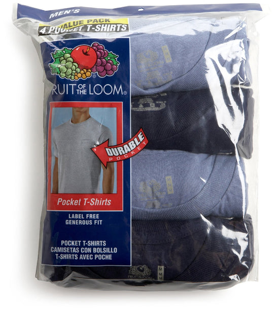 Fruit of the Loom Men`s 4-Pack Tonal Blues Pocket T-Shirts