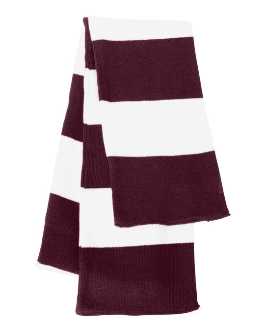 Sportsman Rugby-Striped Knit Scarf, One Size, White/Heather Grey