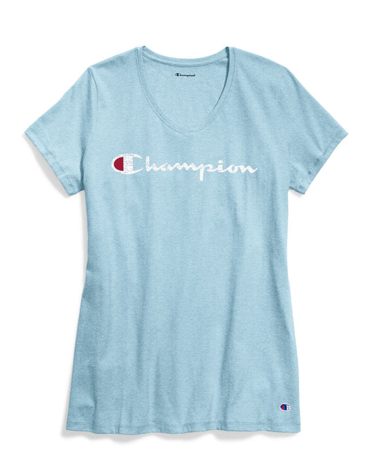 Champion Womens Plus Jersey V-Neck Graphic Tee